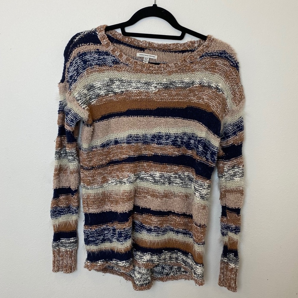 AEO Fuzzy Textured Abstract Striped Sweater XS